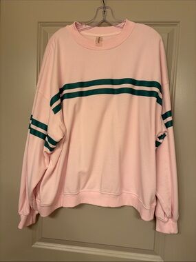 Altar'd State Pink Sweatshirt with Green Stripes